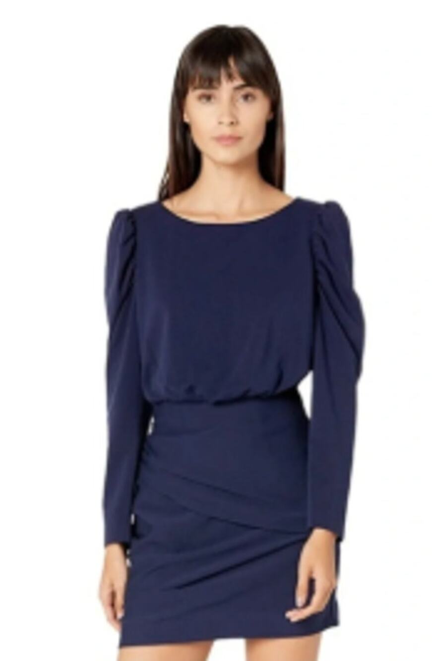 La Vie Rebecca Taylor French Terry Ruched Puff Sleeve Mini Dress Midnight Navy M